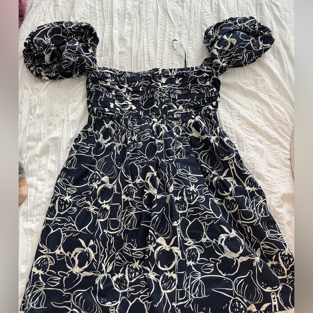 Abercrombie & Fitch Navy and White Off-Shoulder Puff Sleeve Dress